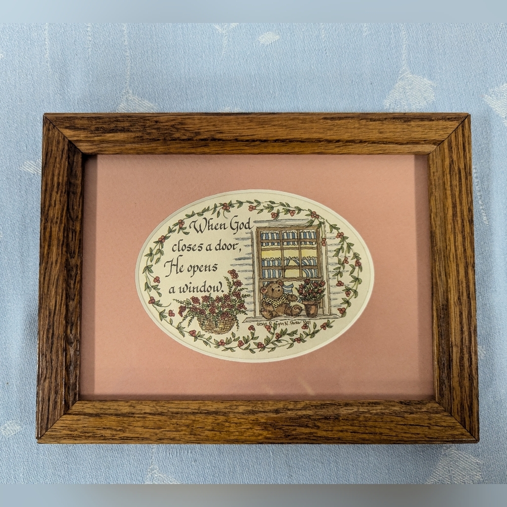 8" x 6" Inspirational spiritual verse Solid wood peach mat board wall decor Vtg.